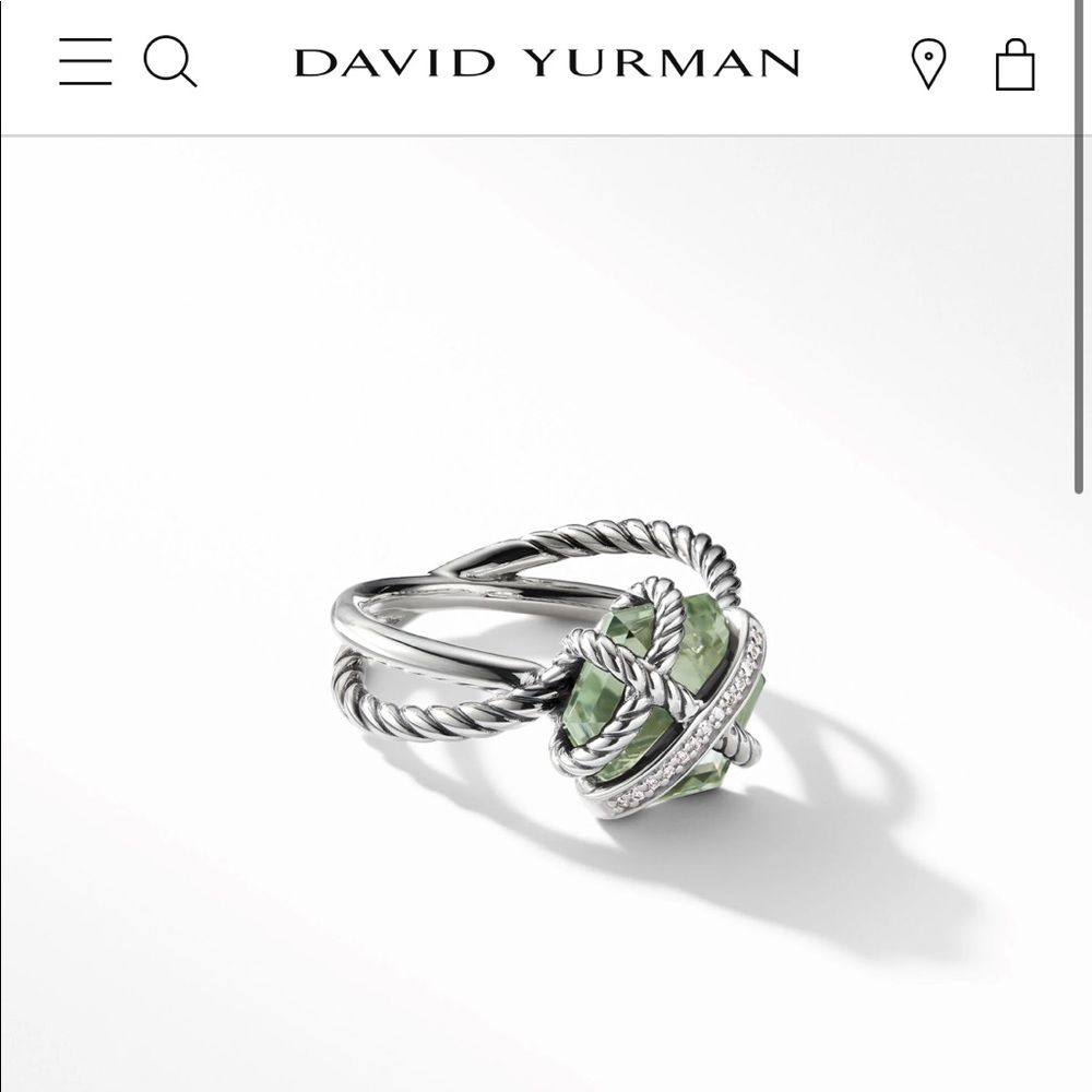 David Yurman Cable Wrap Ring - Green stone, silver band